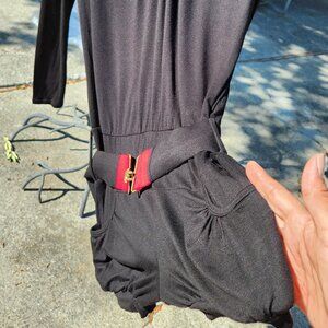 Vintage Black Jumpsuit Shorts with Long Sleeves